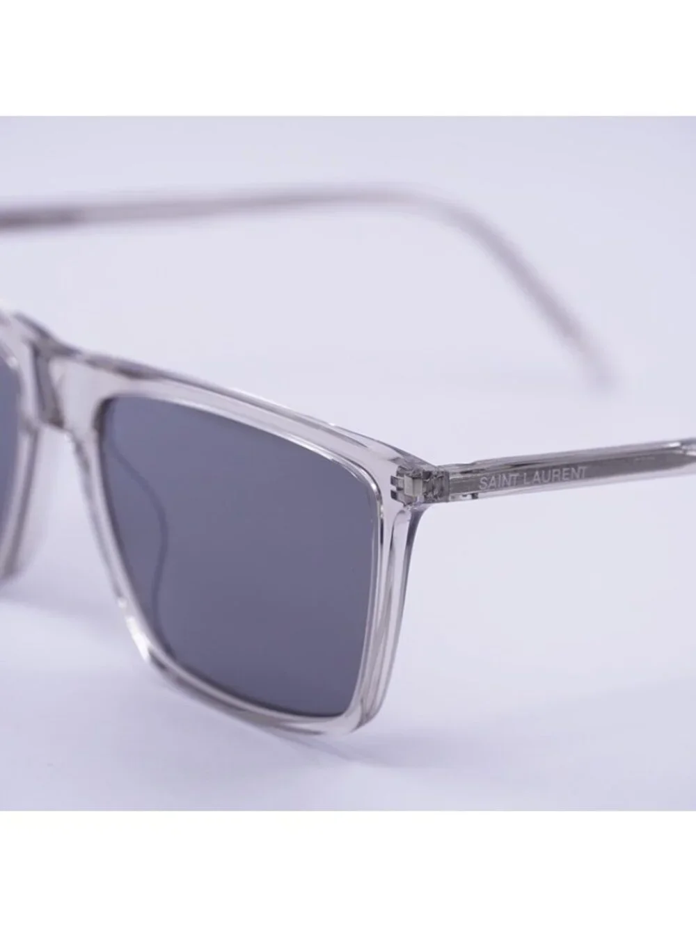Saint Laurent SL668 003 Men Sunglasses Beige Rectangle Frame, Silver Lenses